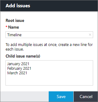 Add issues dialog box.